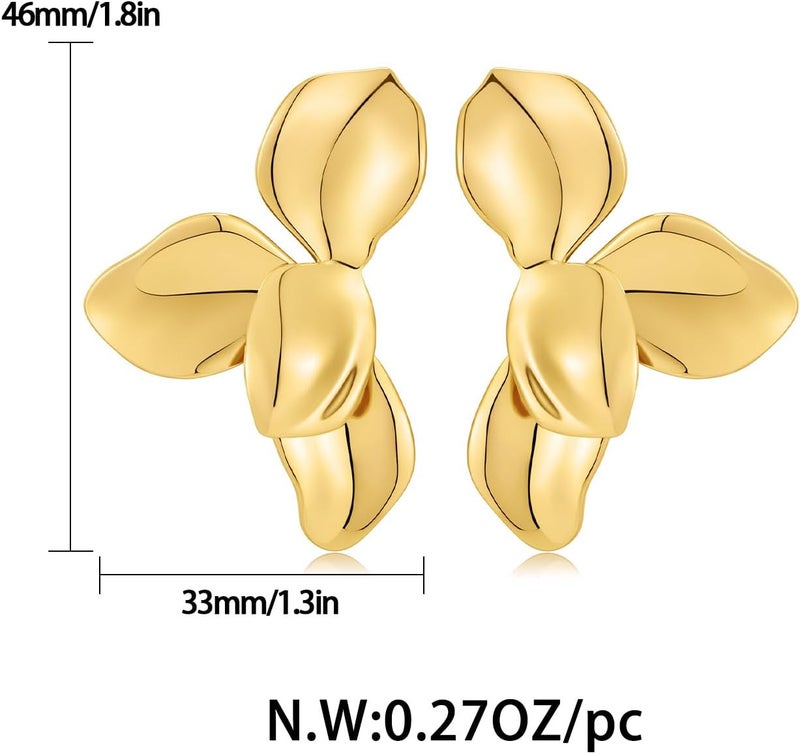 FAUTHENTICUTE Chunky Gold Statement Earrings For Women Gold Plated Sectored Flower Leaf Shell Angel Wing Earrings Large Stud Earrings Hypoallergenic Earrings - Image 5